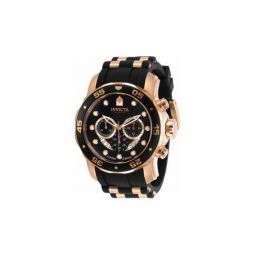 Men's Pro Diver Chronograph Silicone with Rose Gold-tone Barrel Inserts Black Dial Watch
