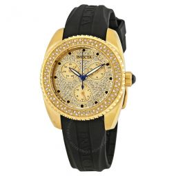 Angel Crystal Gold Dial Black Silicone Ladies Watch