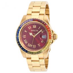 Angel Burgundy Dial Gold-plated Ladies Watch