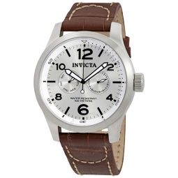 I Force Multi-Function Silver Dial Brown Leather Mens Watch