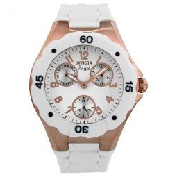 Angel White Rubber Strap Rose Gold Plated Multi Function Ladies Watch