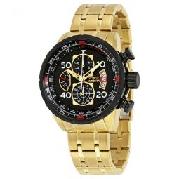 Aviator Chronograph Black Dial Gold-plated Mens Watch