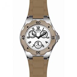 Angel Multi-Function White Dial Brown Silicone Ladies Watch