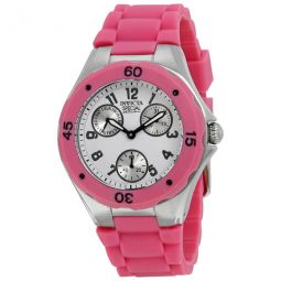 Angel Multi-Function White Sunray Dial Pink Silicone Ladies Watch