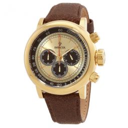 Vintage Chronograph Gold Dial Brown Leather Mens Watch