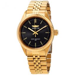 Specialty Black Dial Yellow Gold-tone Mens Watch