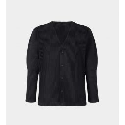 Snap Front Pleated Cardigan - Black