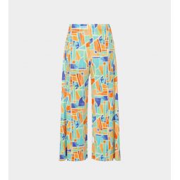 Canal Print Pleated Pant - Orange/Beige