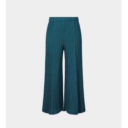 Thicker Pleat Wide Crop Pants - Blue Green