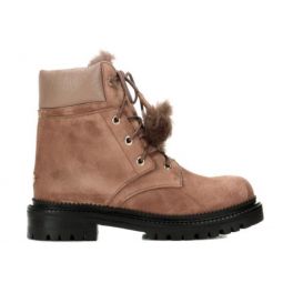 Jimmy Choo Elba Suede and Rabbit-Fur Ankle Boots - Light Mocha