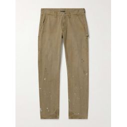 Straight-Leg Paint-Splattered Cotton-Canvas Trousers