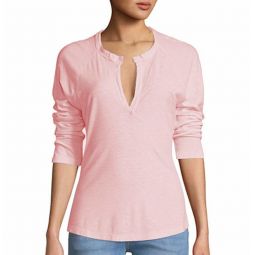 Split Neck Raglan T Shirt - Light Pink