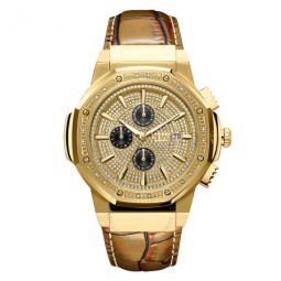 Saxon Gold-tone Dial Brown Leather Mens Watch