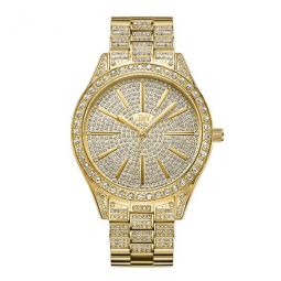 Cristal Quartz Crystal Gold Crystal Pave Dial Ladies Watch