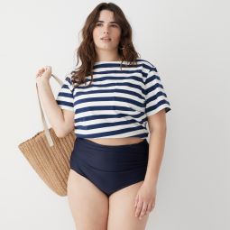 Ruched high-rise full-coverage bikini bottom