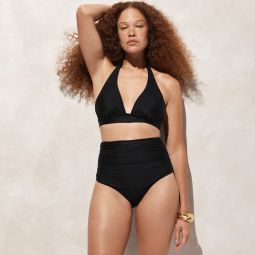 Ruched high-rise full-coverage bikini bottom