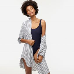 Classic-fit beach shirt in striped linen-cotton blend