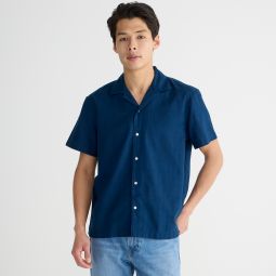 Short-sleeve textured cotton camp-collar shirt