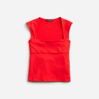 Squareneck cap-sleeve top in stretch cotton blend