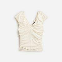 Ruched V-neck top in stretch cotton blend