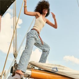 Wide-leg essential pant in sailor stripe