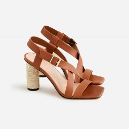 Rounded rope-heel sandals in leather