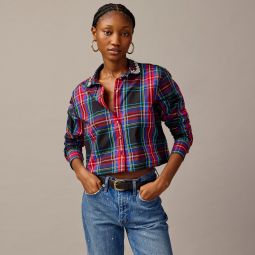 Collection embellished cropped button-up shirt in cotton poplin