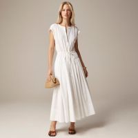 Drop-waist midi dress in cotton poplin