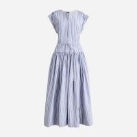 Drop-waist midi dress in cotton poplin