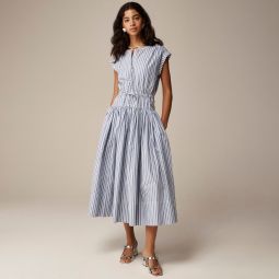 Drop-waist midi dress in cotton poplin