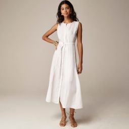 Seamed linen dress with removable belt