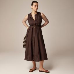 Seamed linen dress with removable belt