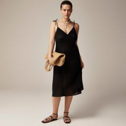 Tie-shoulder slip dress in featherweight linen blend