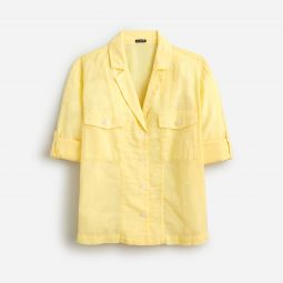 Camp-collar shirt in stripe featherweight linen blend