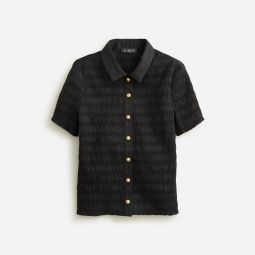 Smocked button-up shirt in gingham cotton voile