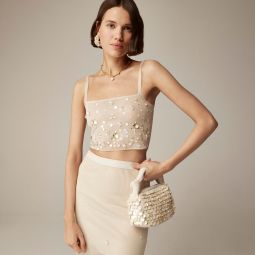 Collection cropped sheer tank top with embellishments