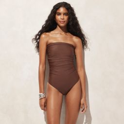 Ruched bandeau one-piece swimsuit