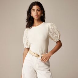 Vintage rib top with lace puff sleeves