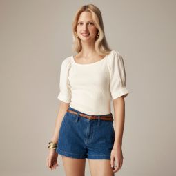 Vintage rib top with cotton poplin puff sleeves