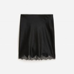 Gwen lace-trim slip skirt in textured satin