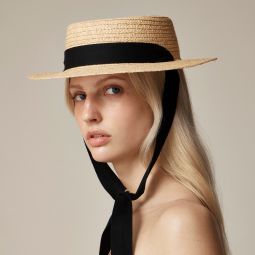 Short-brim boater hat with ribbon