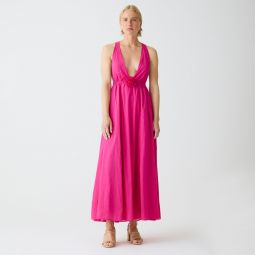Cotton voile rosette plunge dress in peony vines