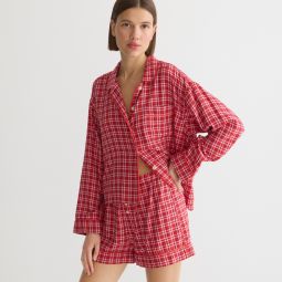 Long-sleeve pajama short set in tartan flannel