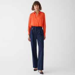 Collection pleated wide-leg trouser pant in wool-twill blend