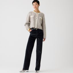 Full-length slim wide-leg pant in stretch velvet