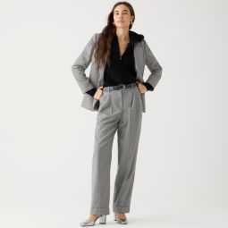 Wide-leg essential pant in grey herringbone Italian wool blend