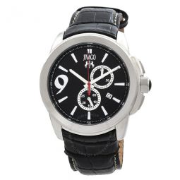 Gliese Black Dial Black Leather Mens Watch