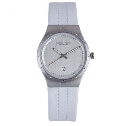 Skive Silver-tone Steel White Leather Date Watch