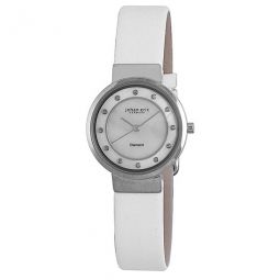 Arhus Diamond Round Silver-tone Steel White Leather Ladies Watch