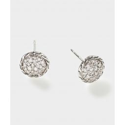 John Hardy Sterling Silver Carved Chain Stud Earring with Diamonds
